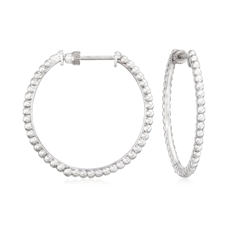Sterling silver beaded hoop earrings with hinged clasp