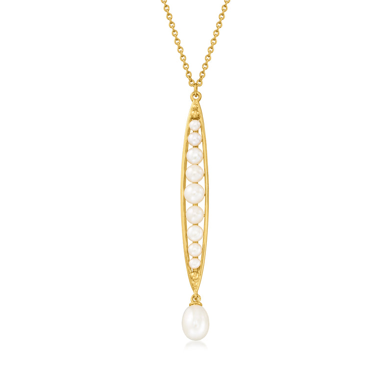 18kt gold over sterling pearl necklace with oval pendant and hanging round cultured pearl