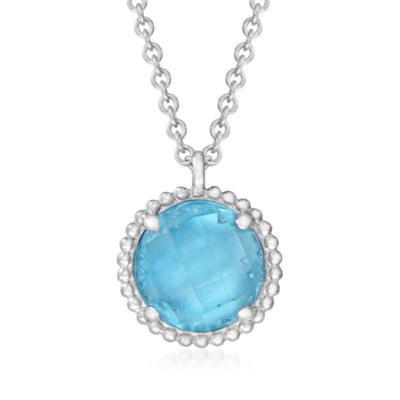 Sterling silver pendant necklace with oval Swiss blue topaz center stone
