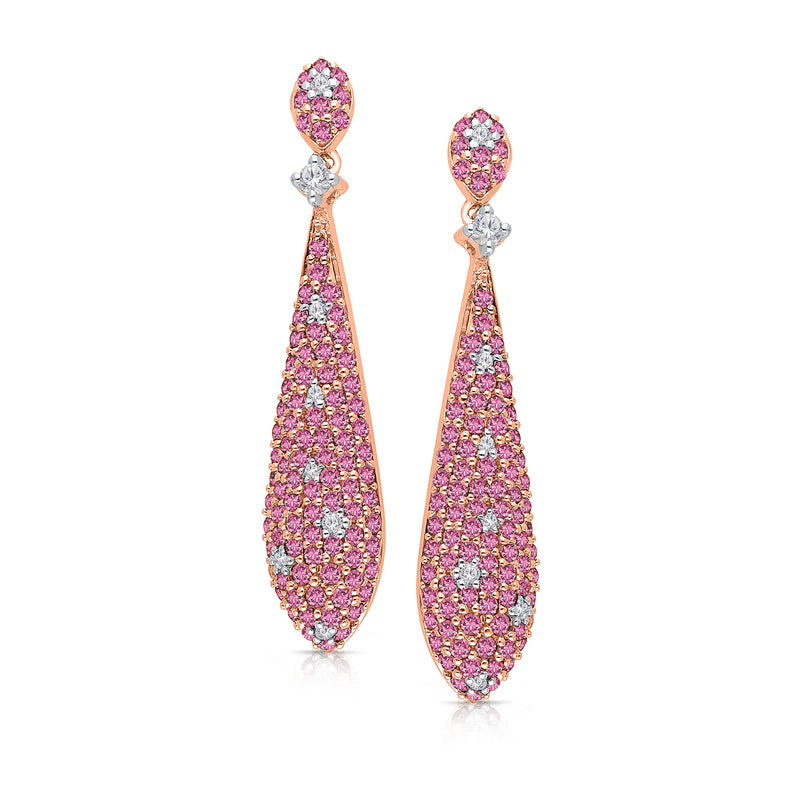 Rose gold pink sapphire and diamond drop earrings