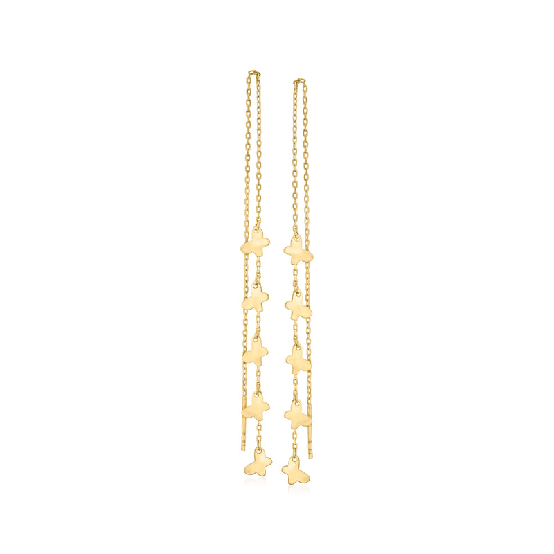 14kt yellow gold butterfly threader earrings with cascading butterfly charms