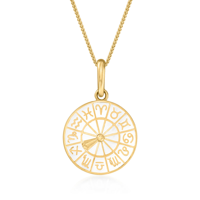 14kt yellow gold zodiac medallion pendant with white enamel circular charm and bail