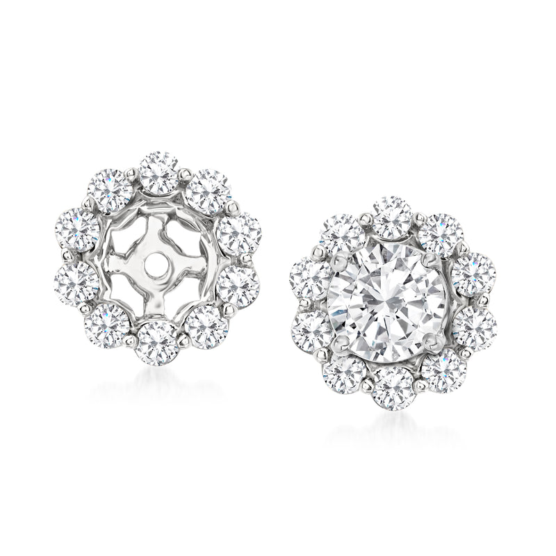 Round diamond earring jacket pair with circular halo of sparkling stones