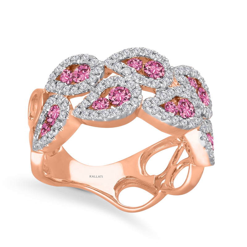 14kt rose gold open-space ring with pink oval sapphires and white diamond accents