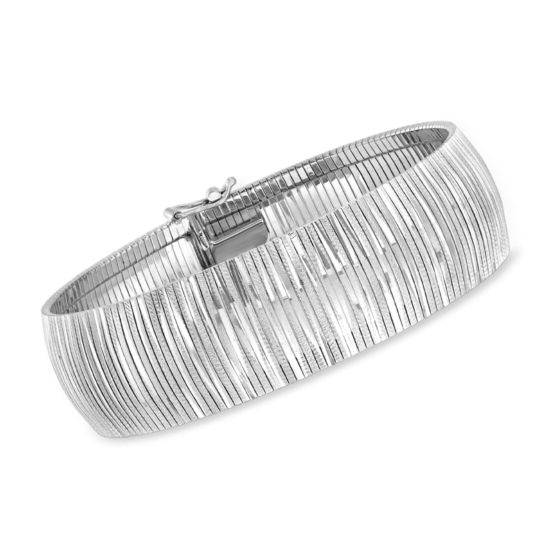 Italian sterling silver omega-style bracelet with hinged clasp and ribbed bands