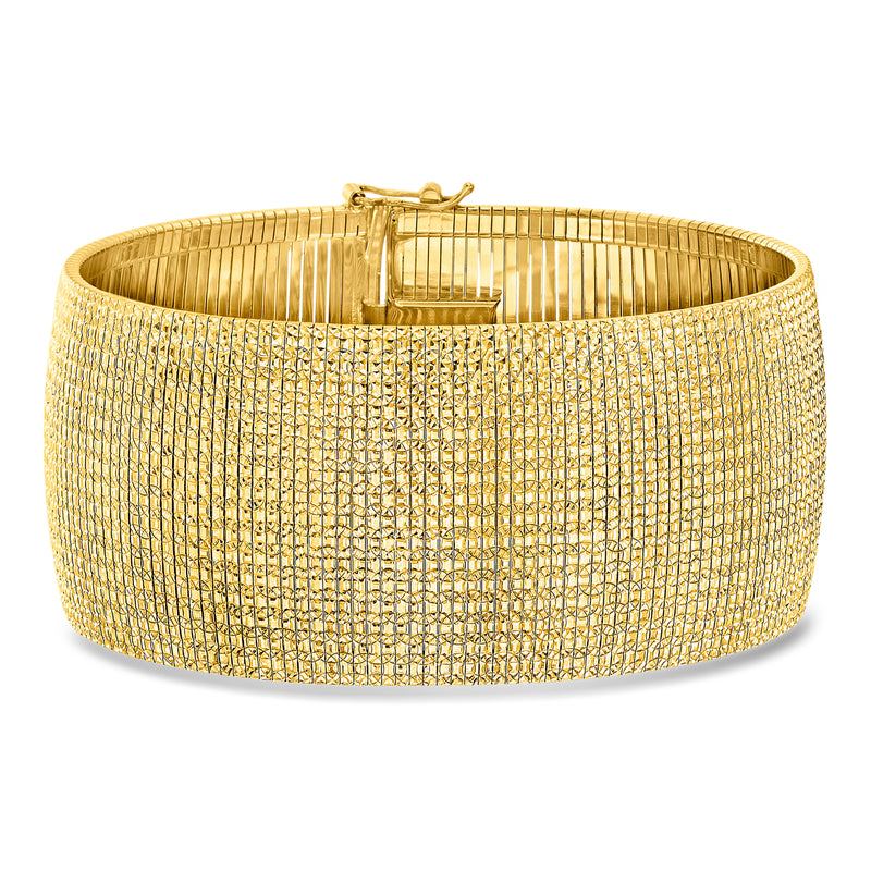 18kt gold over sterling omega mesh bracelet with center clasp, wide band