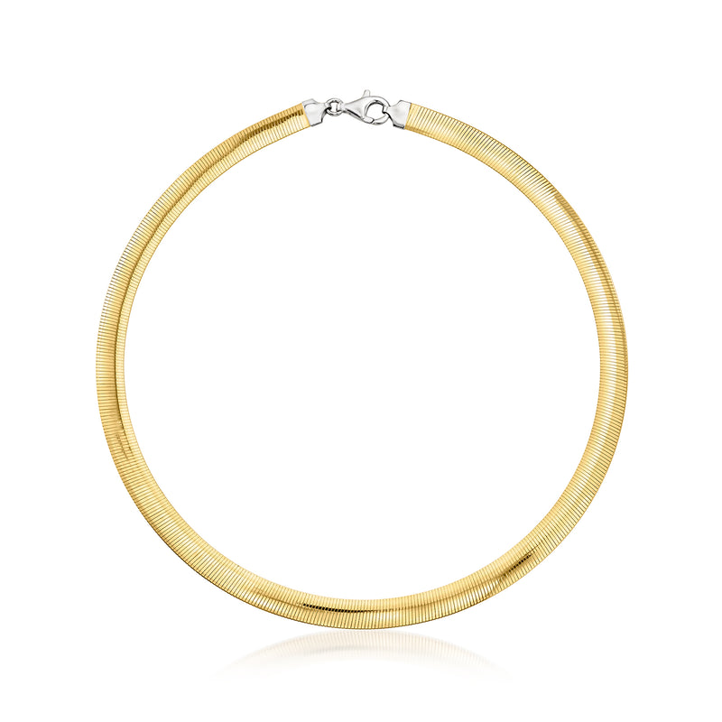 Reversible omega necklace in gold-tone mesh with silver clasp