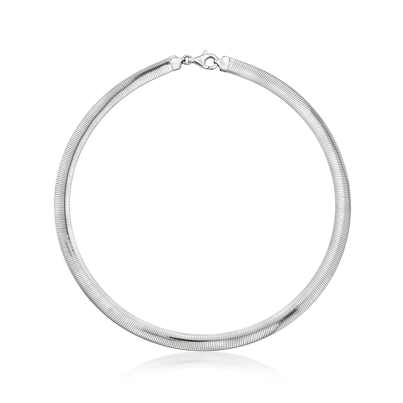Reversible omega necklace in silver-tone mesh with silver clasp
