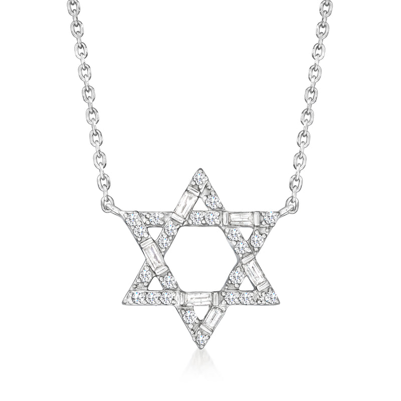 Sterling silver Star of David diamond pendant necklace with chain links