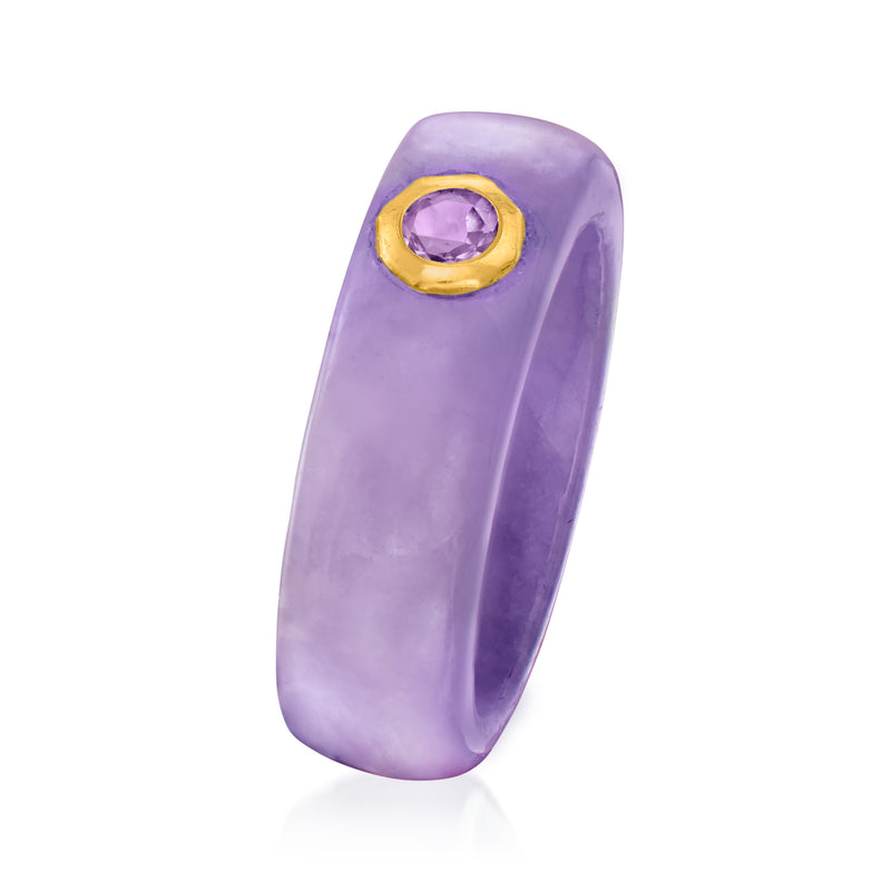 Lavender purple domed band ring with gold bezel-set amethyst stone