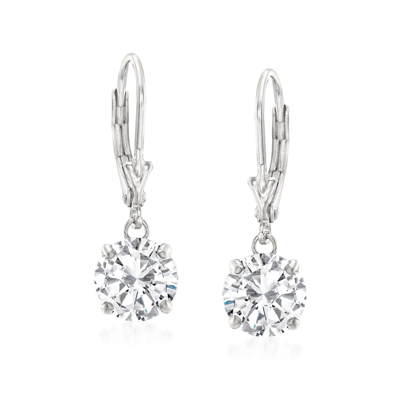 Sterling silver CZ drop earrings with round clear stone and leverback closures