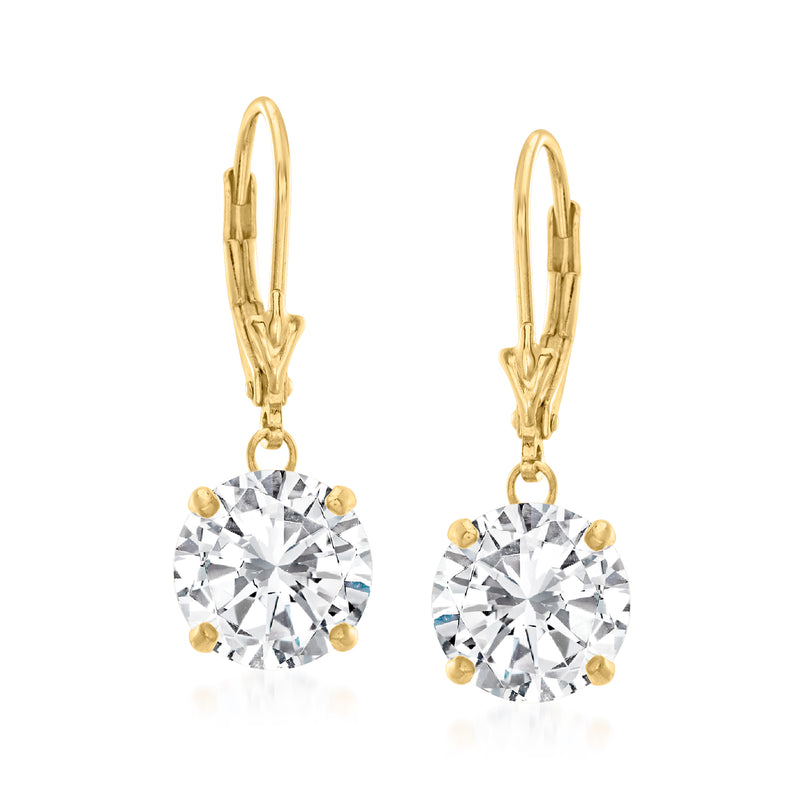 Pair of gold-tone leverback CZ drop earrings with large round crystal dangle
