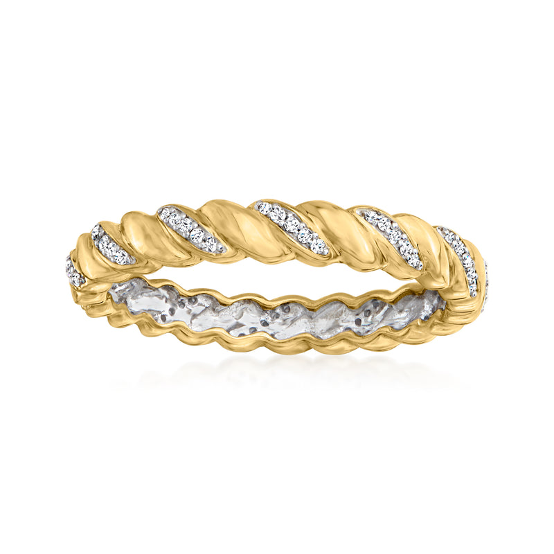 14kt yellow gold twisted eternity band with diamond-set rows