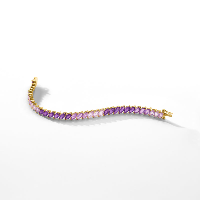 Gold over sterling tennis bracelet with ombre oval amethyst stones and clasp