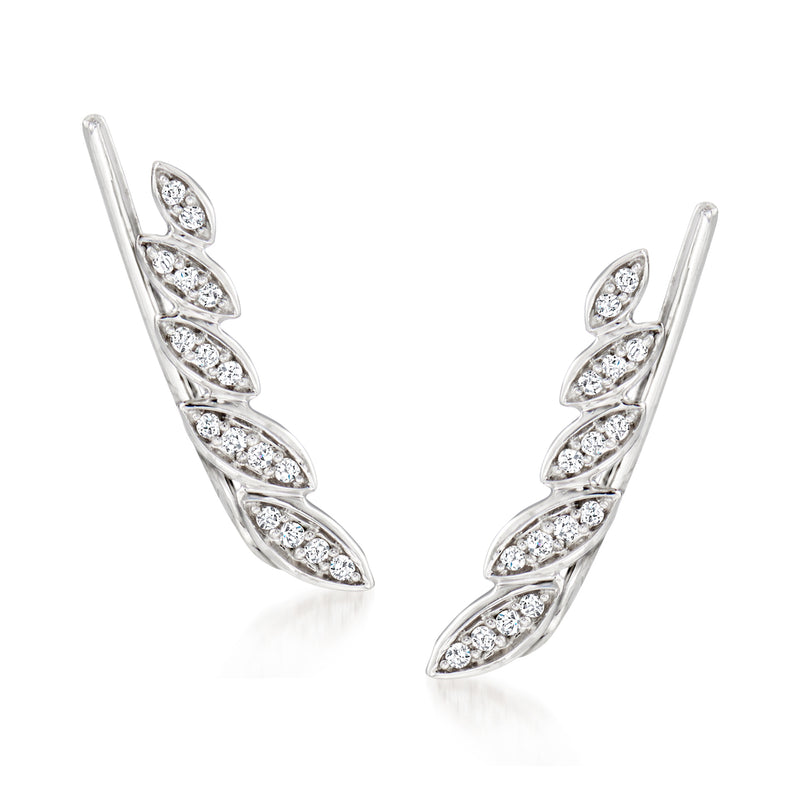 Sterling silver marquise diamond ear climber earrings with marquise-shaped stone accents