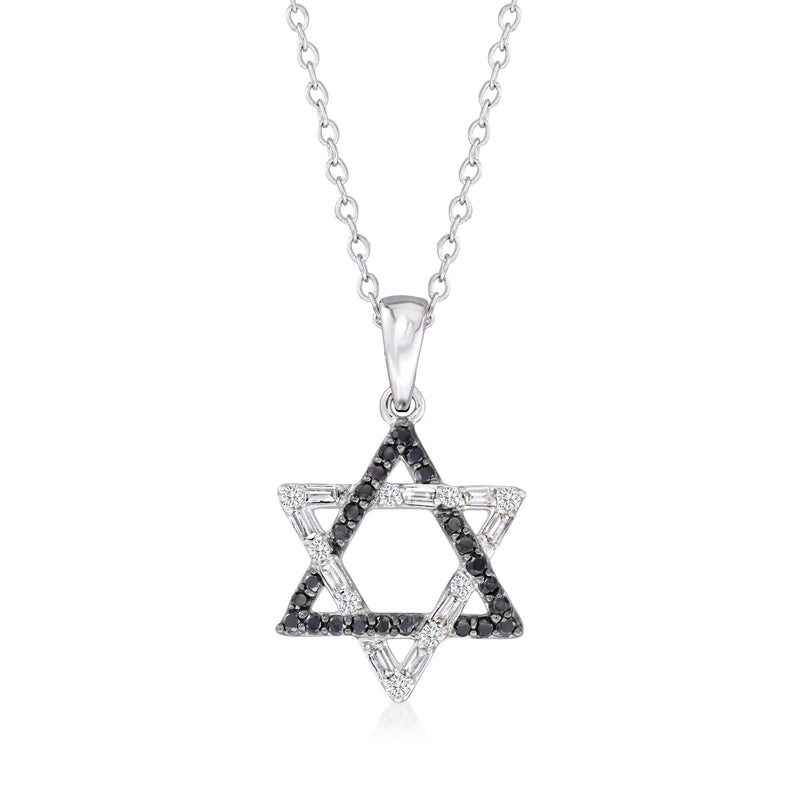 Star of David diamond pendant necklace in 14kt white gold with black and white accents
