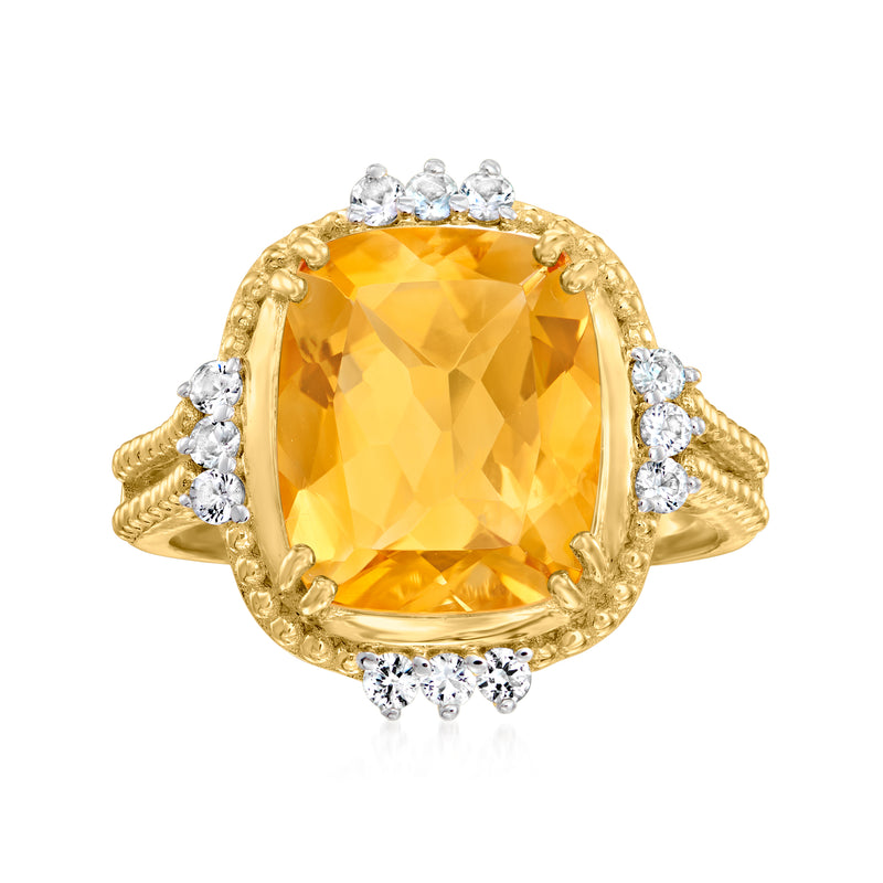 18kt gold over sterling ring with oval citrine center and white topaz accents