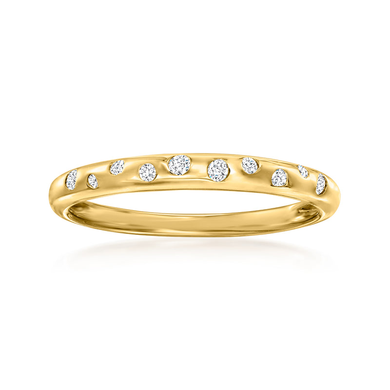 14kt yellow gold diamond dotted ring with small round stones across the top