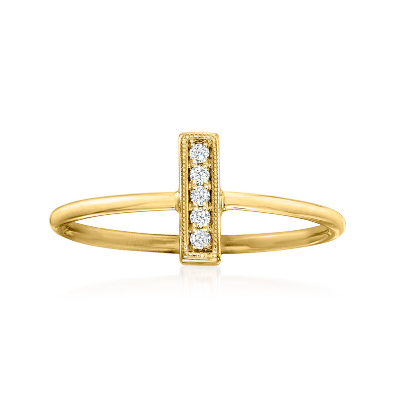 14kt yellow gold ring with vertical diamond bar and five round stones