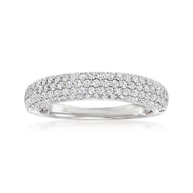 14kt white gold pave diamond band ring with rounded row of stones