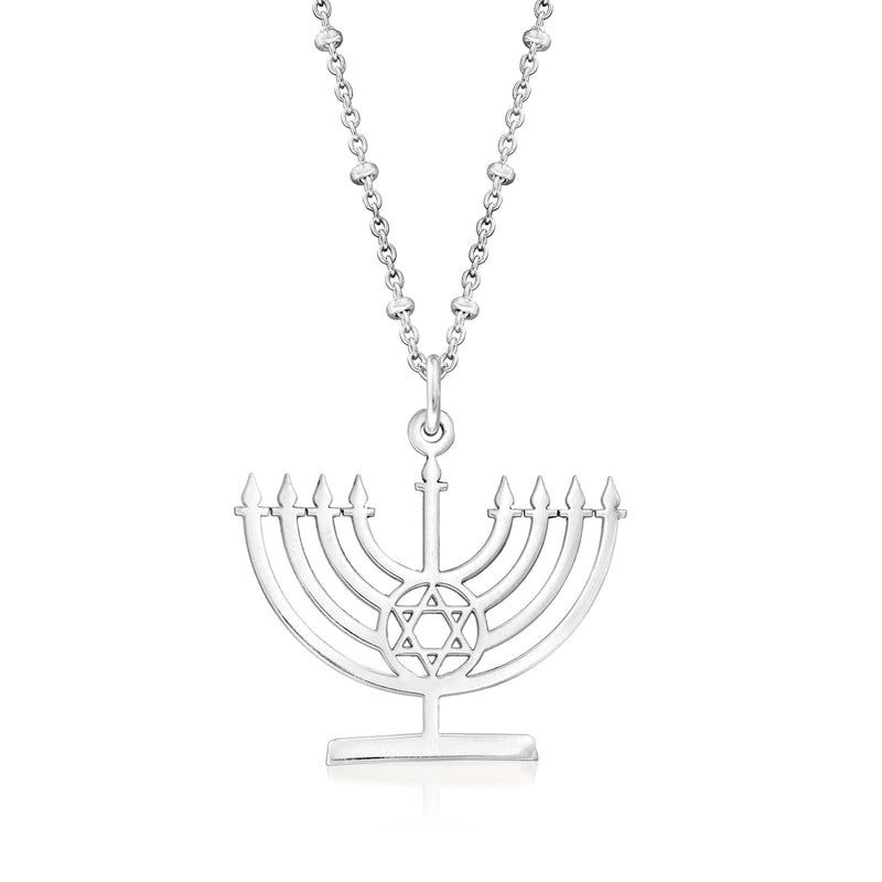 Sterling silver Hanukkah menorah pendant necklace with star of David charm and chain