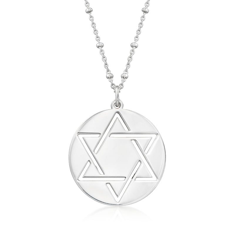 Sterling silver disc pendant necklace with Star of David cutout on round pendant