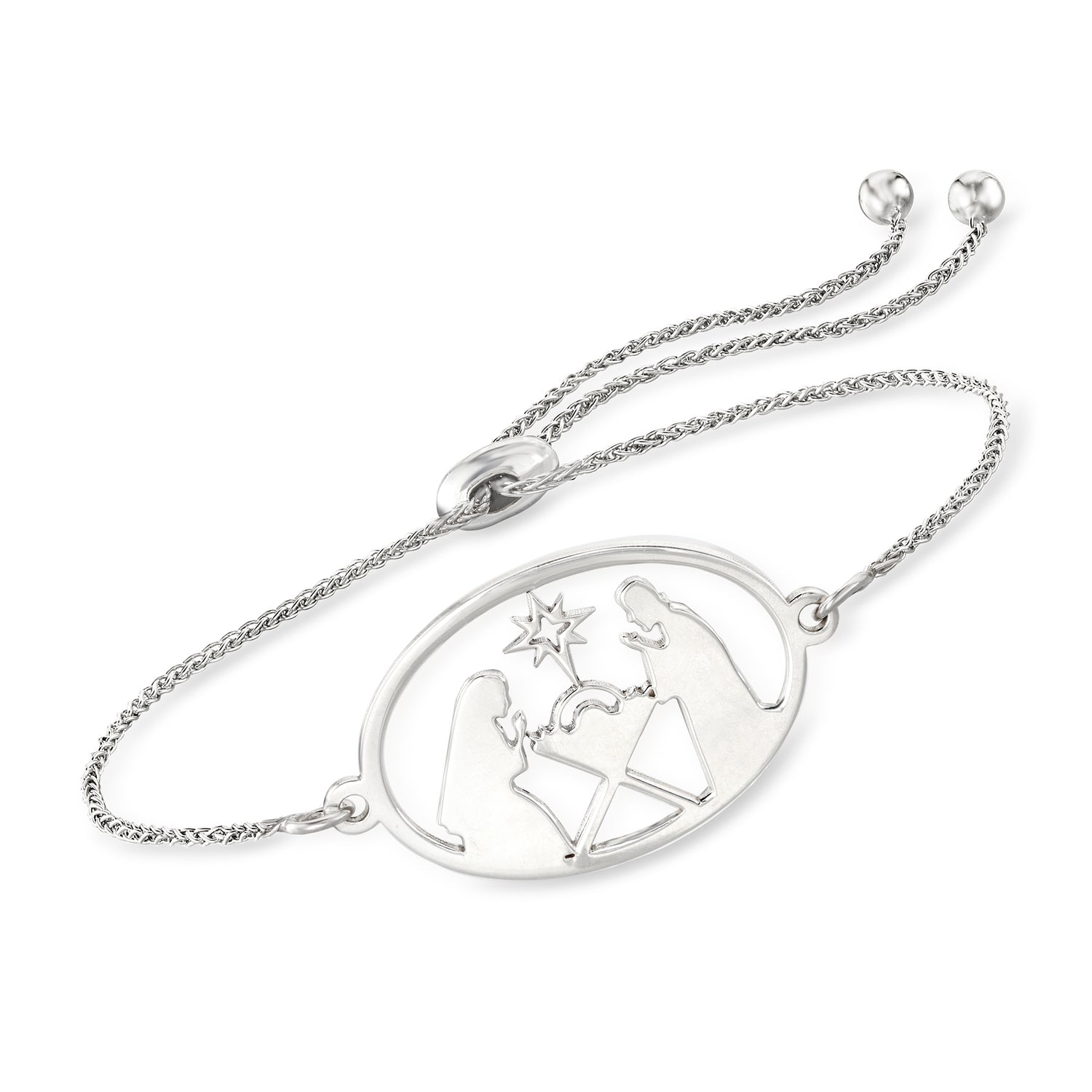Sterling Silver Nativity Oval Bolo Bracelet