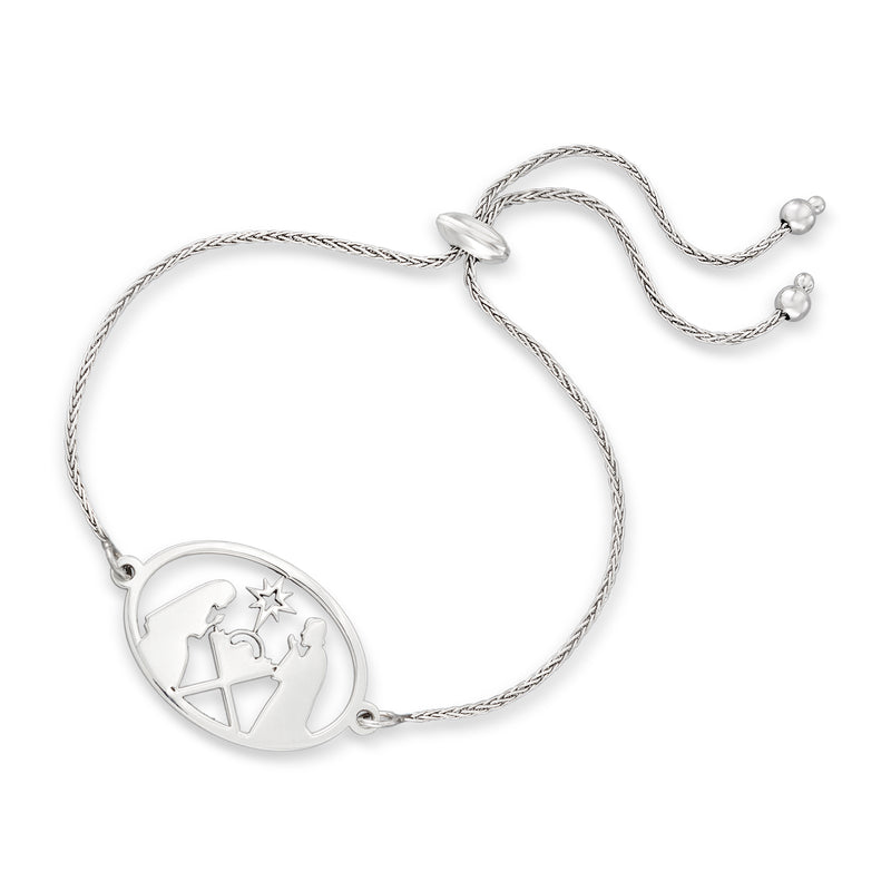 Sterling Silver Nativity Oval Bolo Bracelet