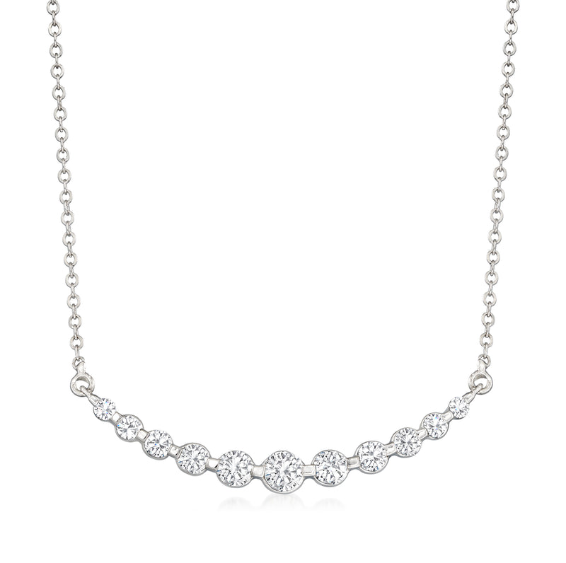 14kt white gold diamond crescent bar necklace with round linked stones