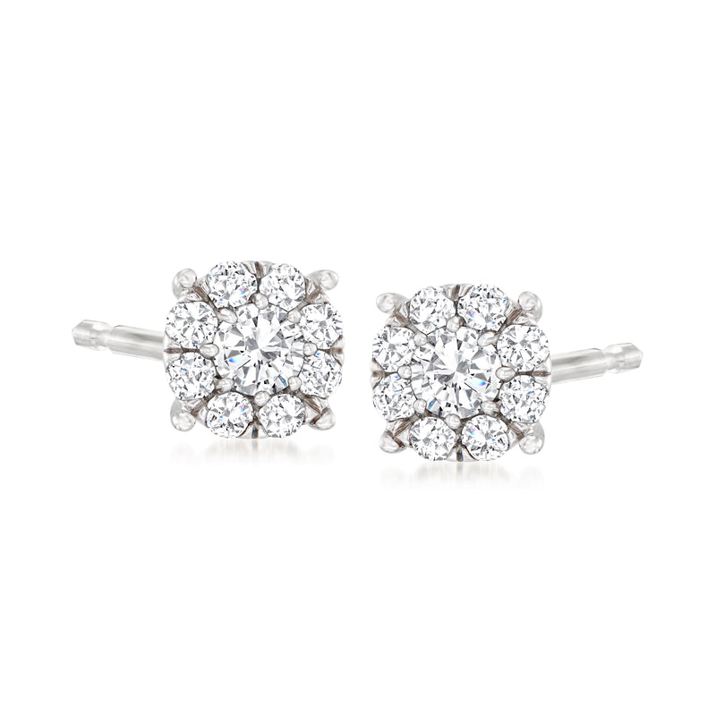 Sterling silver diamond cluster stud earrings with round brilliant stones