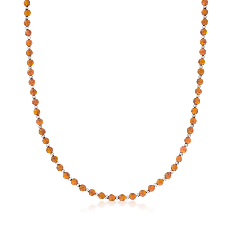 Amber beaded necklace with sterling silver accents