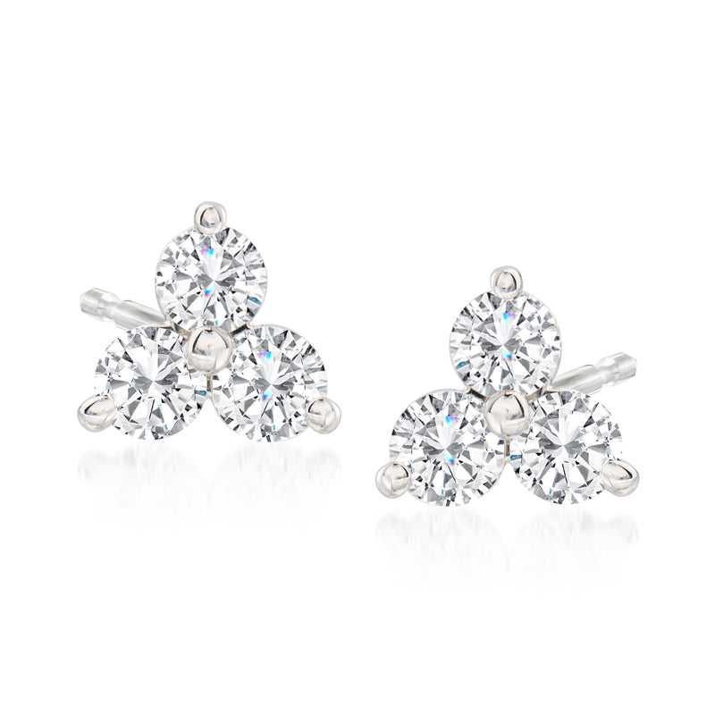 Diamond trio post earrings in 18kt white gold, three round brilliant stones
