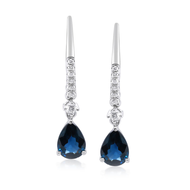 Sapphire drop earrings in 14kt white gold with diamond accents