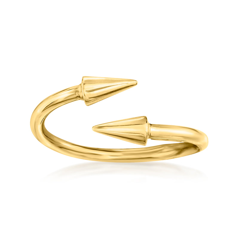 14kt yellow gold spike bypass ring with double cone spike ends