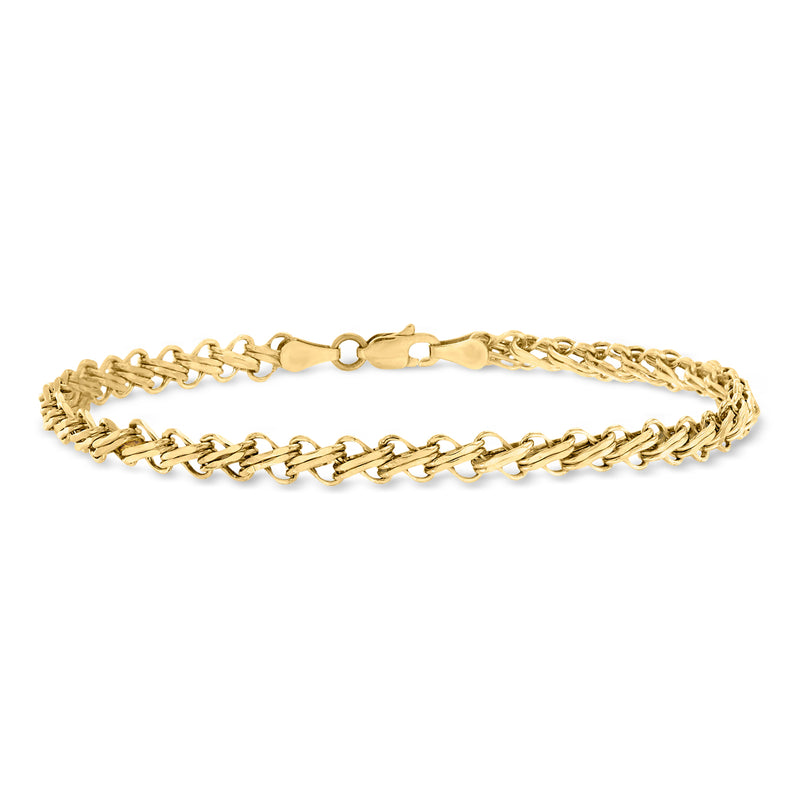 14kt yellow gold double-bar link bracelet with alternating bar links, polished shine