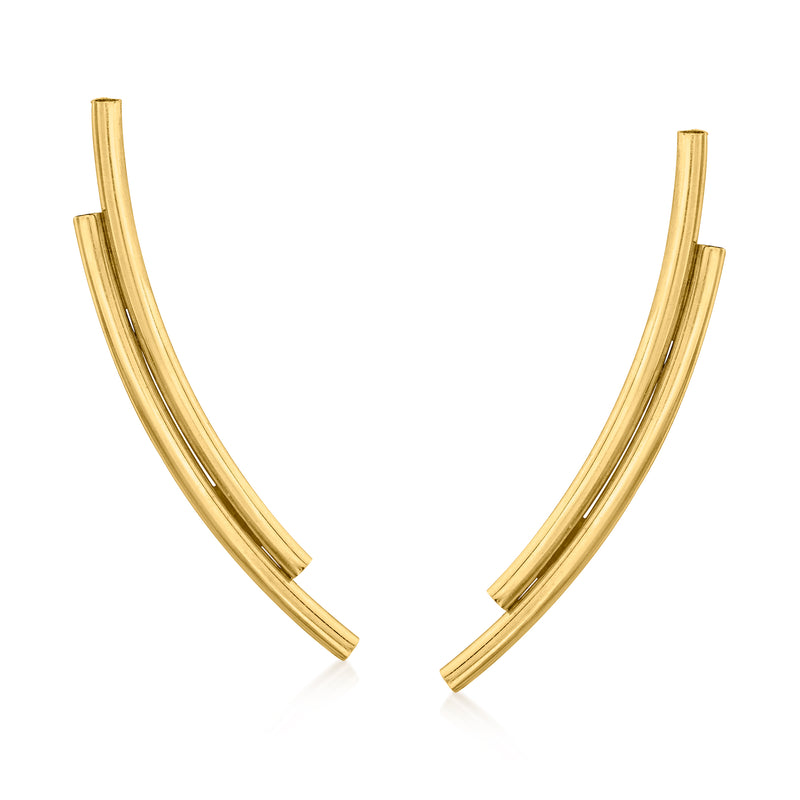 14k yellow gold double-bar ear climber post earrings