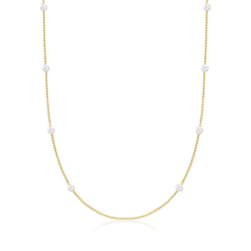 18kt yellow gold station necklace with 5–6mm cultured pearl stations