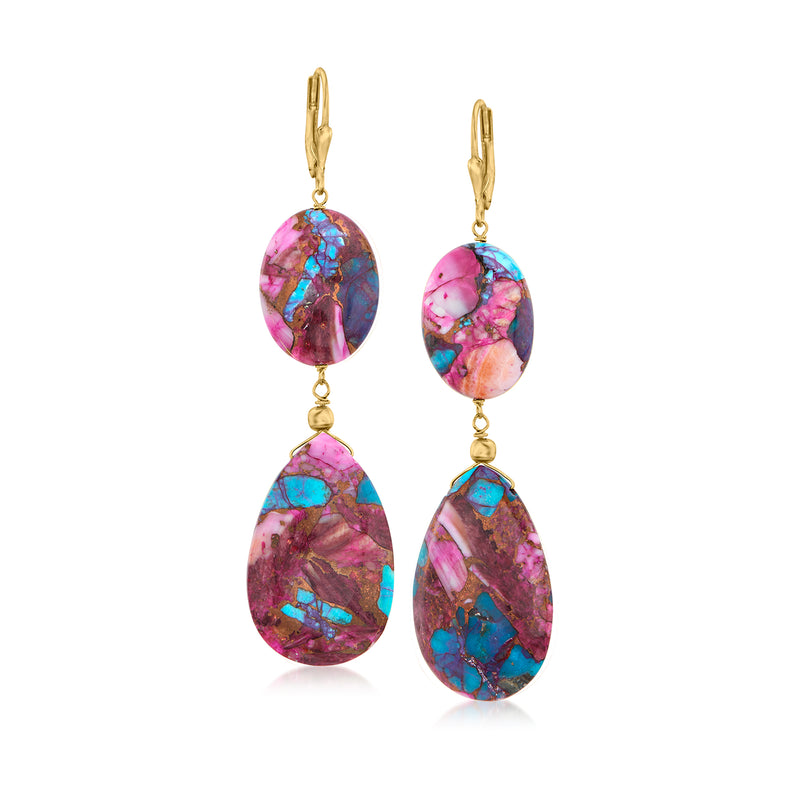 Multicolored turquoise drop earrings with 18kt gold over sterling leverback hooks