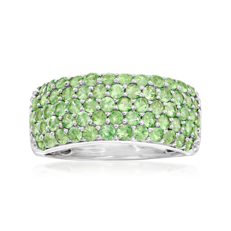 Sterling silver multi-row tsavorite ring with oval green gemstones