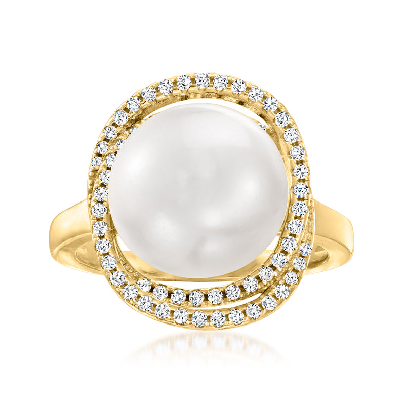 Gold over sterling pearl ring with CZ halo