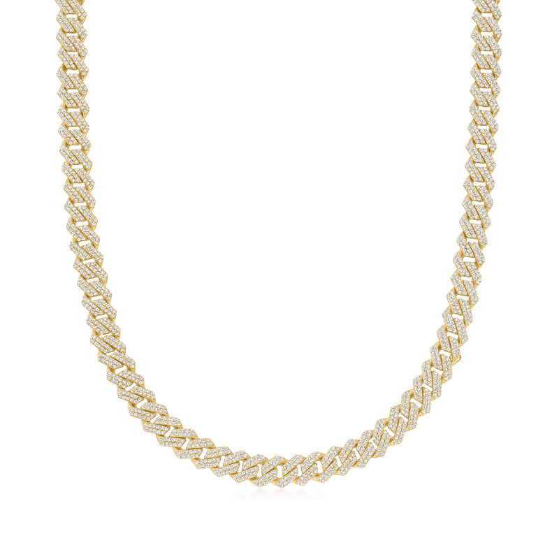 Men's 18kt gold over sterling CZ link necklace with rectangular sparkle links