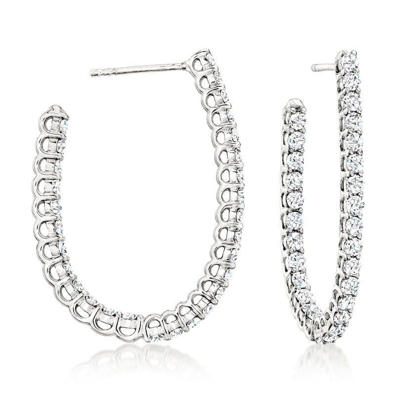 Sterling silver oval hoop earrings with inside-out pave crystal stones