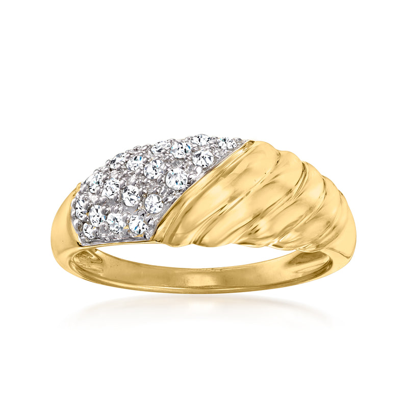 Gold-over-silver pavé diamond shrimp ring with ribbed gold band