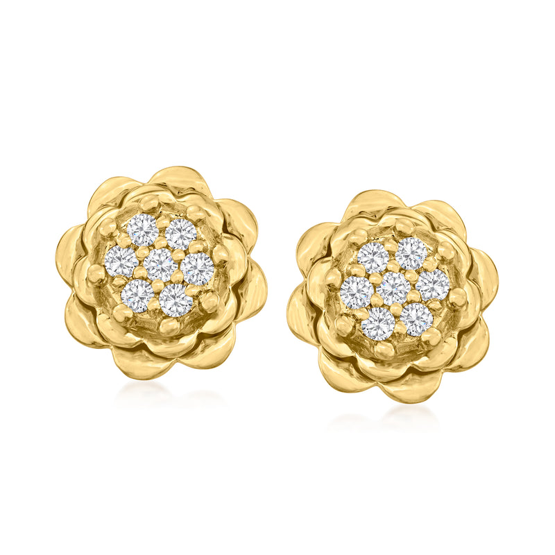 Diamond flower cluster stud earrings, 18kt gold over sterling, round stones