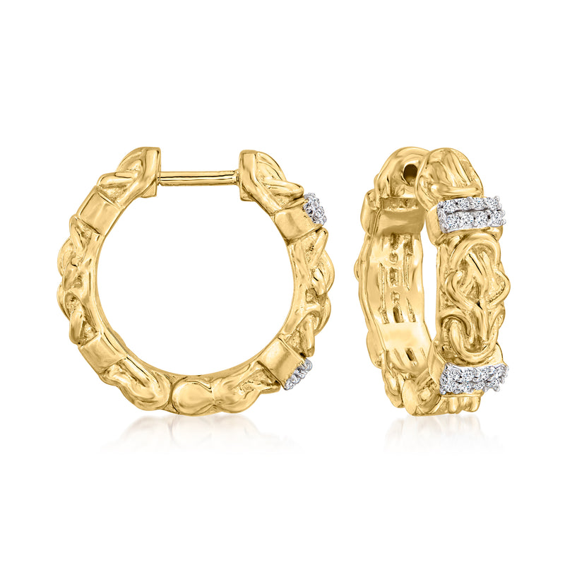 Byzantine hoop earrings in 18k gold over sterling, with diamond-like stone accents