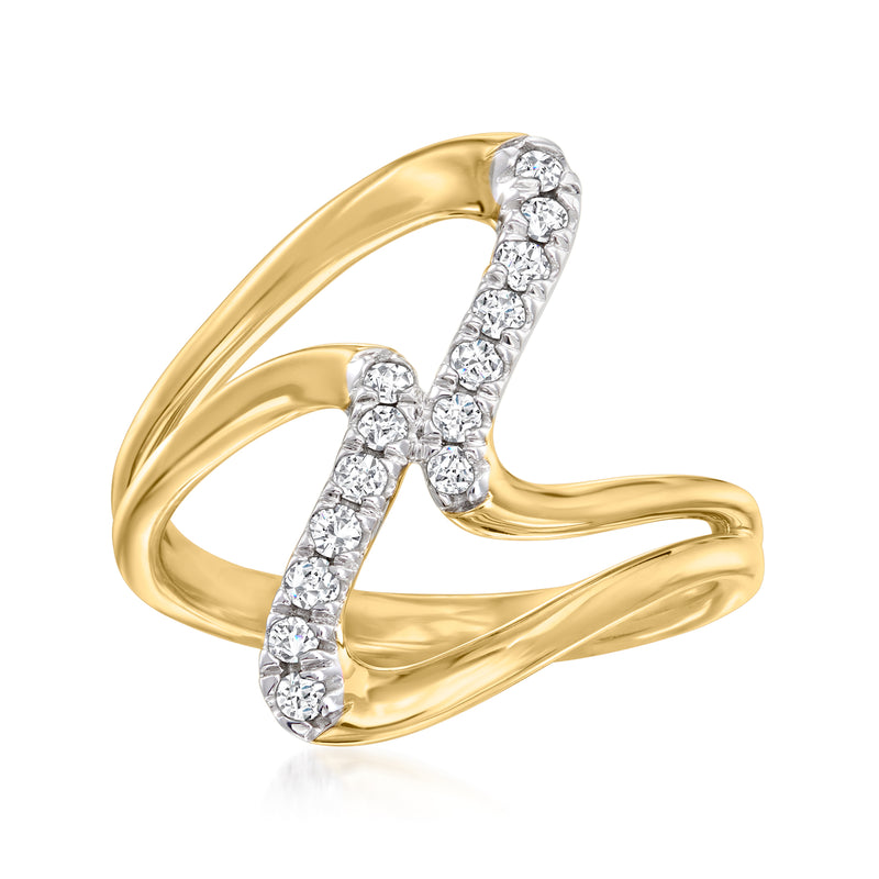 18kt gold over sterling diamond double-wave ring with pave stone ribbons