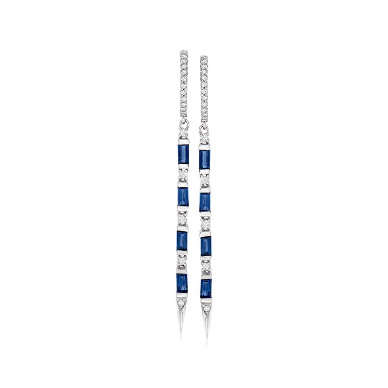 Sapphire and diamond hoop drop earrings in 14kt white gold with blue and clear stones