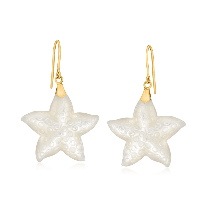14kt yellow gold mother-of-pearl starfish drop earrings