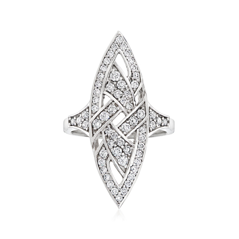 Vintage navette diamond ring in 14kt white gold with marquise lattice setting