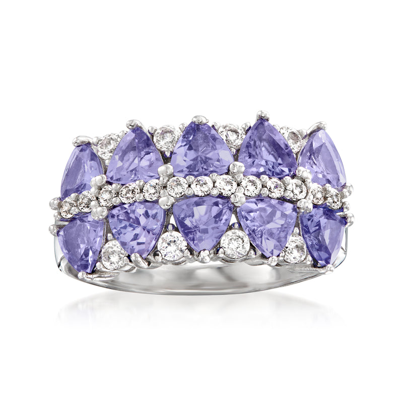 Sterling silver ring with pear and round purple tanzanite and white topaz accents